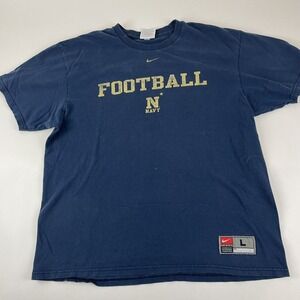 Vintage Nike Men's Large NAVY Football‎ Blue Short Sleeve T-Shirt Center Swoosh